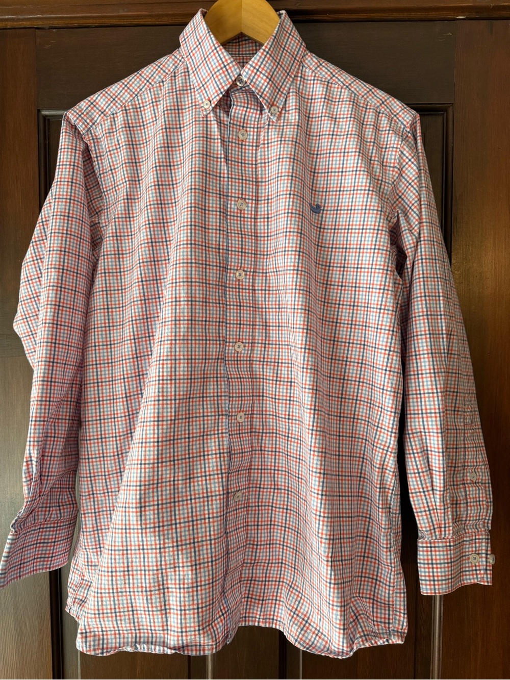 Southern Marsh Men's Button-Down Plaid Shirt - White, Blue & Red